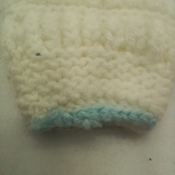 Handmade Baby Sweater White Blue Knit Button Cardigan Infant Gift Unisex - Picture 9 of 9